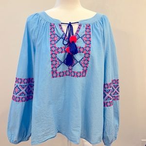 Lilly Pulitzer Chambray Peasant Top Blouse - Size L
